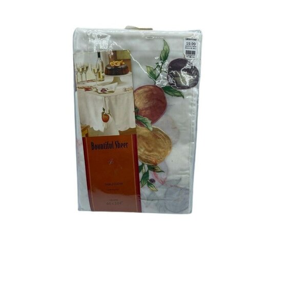 Table Linen Satin With Sheer Panel Bountiful Sheer 60 X 104” Oblong - Picture 1 of 4